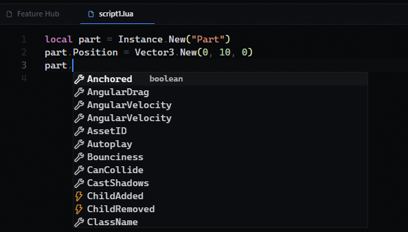 LSP autocompletion and diagnostics in the Polytoria editor